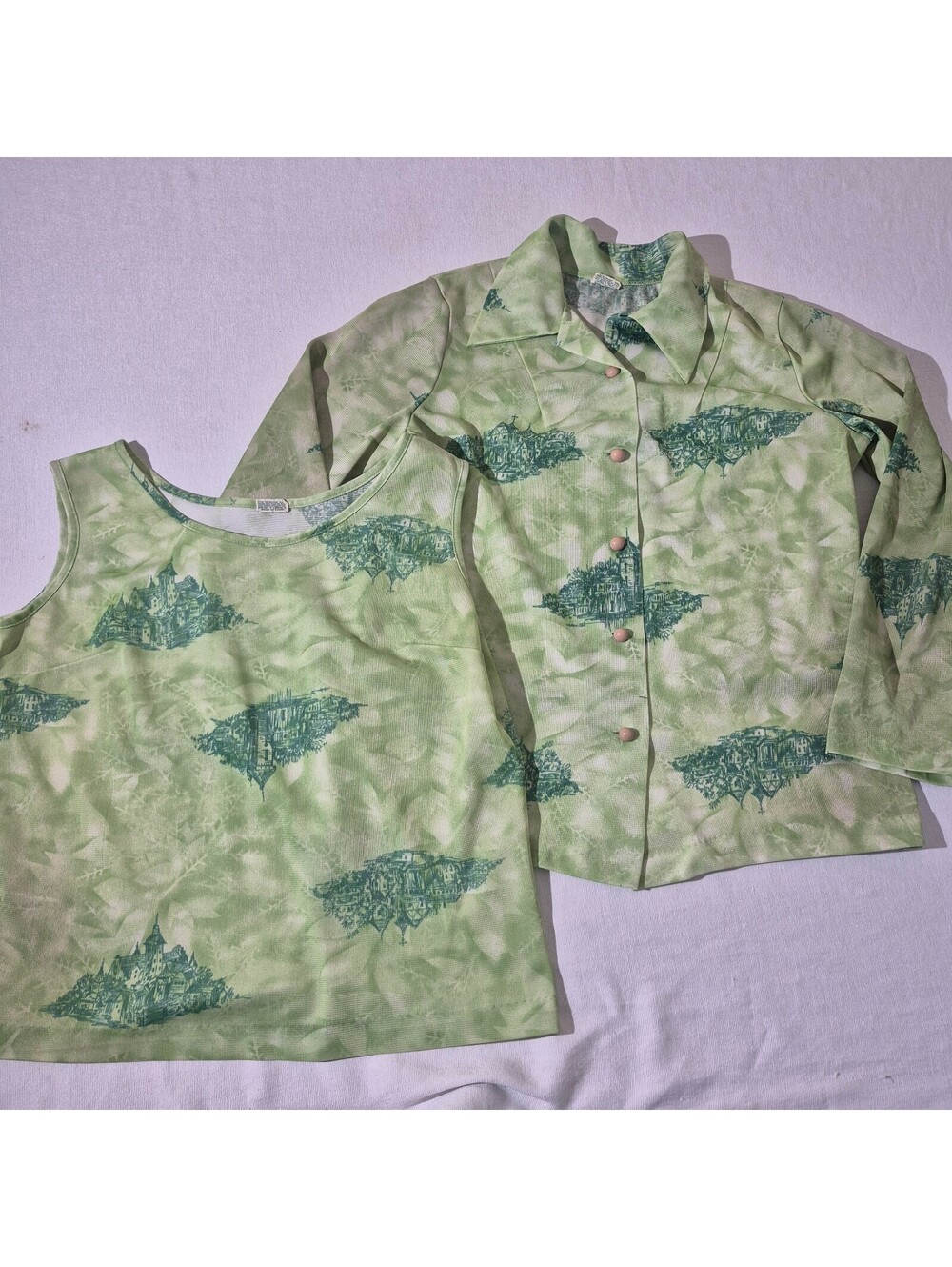Vintage 70s 80s Temple Village AOP Med/Large Tank & Button Up Top Made Disco